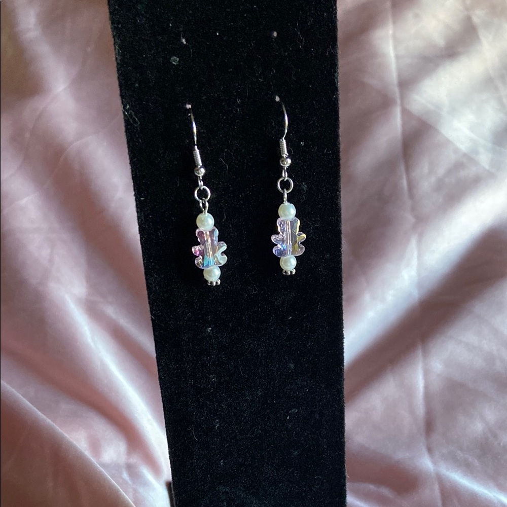 Sparkling Silver and White Dangle Earrings with Clear Stones